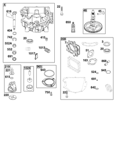 Crankcase Cover/Sump Group Diagram and Parts List for 44U877-0003-B5 400000 - 699999 Briggs and Stratton Engine